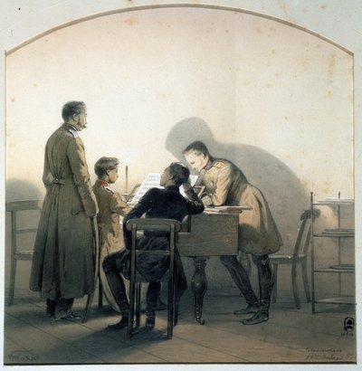 Al pianoforte. Soldati russi che suonano il pianoforte durante la guerra di Crimea da Georg Wilhelm Timm