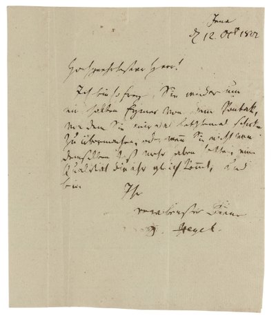 Lettera autografa a Gebruder Ramann (mercanti di vino a Erfurt), Jena da Georg Wilhelm Friedrich Hegel