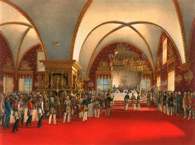 Banchetto di incoronazione nella sala del Palazzo delle Faccette nel Cremlino di Mosca, 1856 da Georg Wilhelm Timm