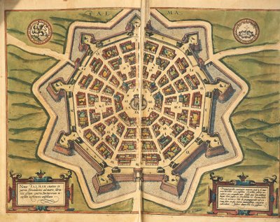 Mappa di Palmanova, incisione da Civitates Orbis Terrarum da Georg Braun and Hogenberg Franz