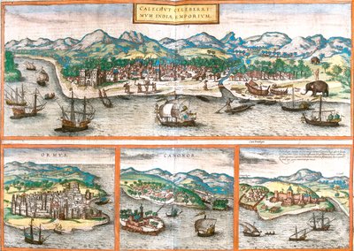 Kozhikode, Isola di Hormuz, Kannur, Elmina, India, Iran, Ghana da Georg and Hogenberg Franz (1535 90) Braun