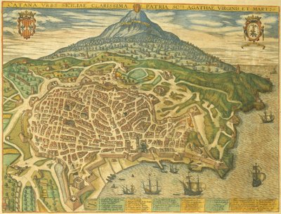 Mappa di Catania da Civitates Orbis Terrarum di Georg Braun da Georg Braun and Hogenberg Franz