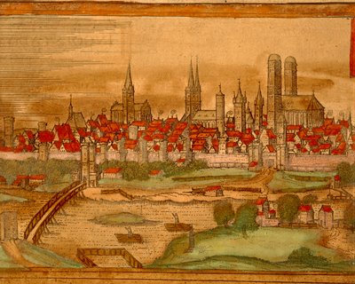 Mappa della città di Monaco da Civitates Orbis Terrarum di Georg Braun da Georg Braun and Hogenberg Franz