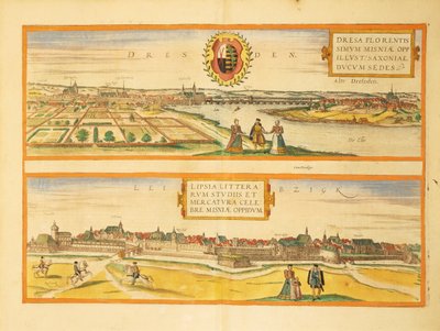 Mappa di Dresda e Lipsia da Civitates Orbis Terrarum da Georg Braun and Hogenberg Franz