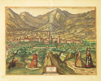 Mappa di Fondi, regione Lazio da Civitates Orbis Terrarum da Georg Braun and Hogenberg Franz