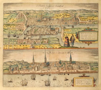 Mappa di Konigsberg e Riga da Civitates Orbis Terrarum da Georg Braun and Hogenberg Franz