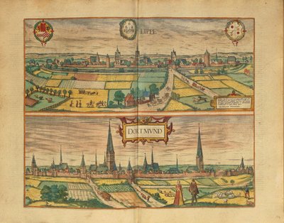 Mappa di Lippe e Dortmund dal Civitates Orbis Terrarum di Georg Braun da Georg Braun and Hogenberg Franz