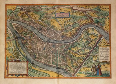 Mappa di Lione, Francia, da Civitates Orbis Terrarum da Georg Braun and Hogenberg Franz