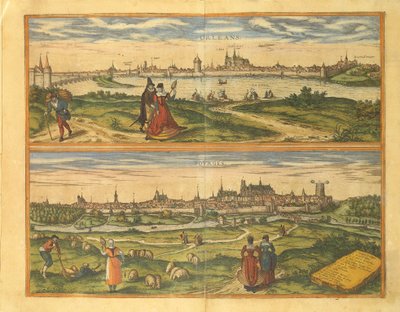 Mappa di Orleans e Bourges da Civitates Orbis Terrarum di Georg Braun da Georg Braun and Hogenberg Franz