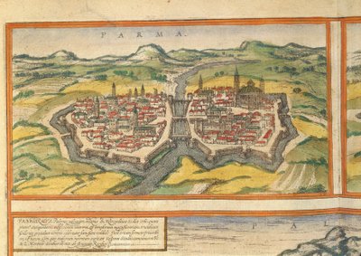 Mappa di Parma da Civitates Orbis Terrarum da Georg Braun and Hogenberg Franz