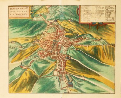 Mappa di Perugia da Civitates Orbis Terrarum di Georg Braun da Georg Braun and Hogenberg Franz