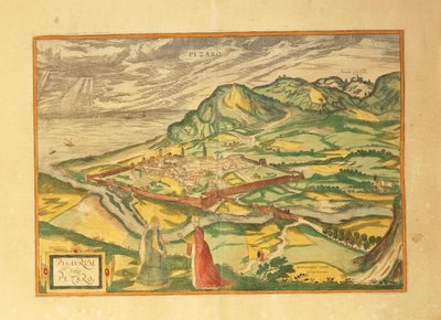 Mappa di Pesaro da Civitates Orbis Terrarum da Georg Braun and Hogenberg Franz