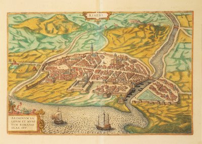Mappa di Rimini da Civitates Orbis Terrarum da Georg Braun and Hogenberg Franz