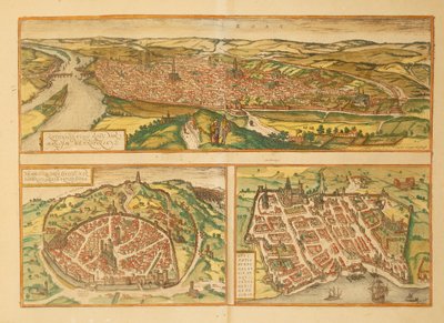 Mappa di Rouen, Nimes e Bordeaux da Civitates Orbis Terrarum di Georg Braun da Georg Braun and Hogenberg Franz