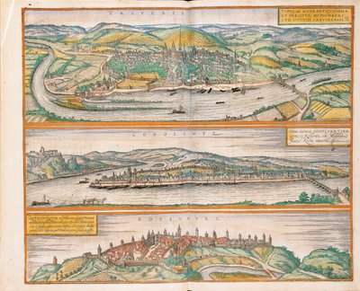 Mappa di Treviri, Coblenza e Rothenburg ob der Tauber da Civitates Orbis Terrarum da Georg Braun and Hogenberg Franz