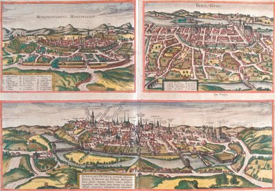 Montpellier, Tours, Poitiers, Francia da Georg and Hogenberg Franz (1535 90) Braun