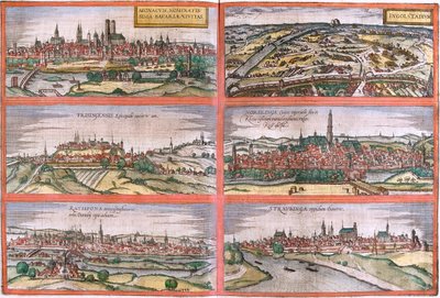 Monaco, Ingolstadt, Freising, Nördlingen, Regensburg, Straubing, Germania da Georg and Hogenberg Franz (1535 90) Braun