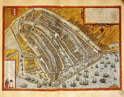 Paesi Bassi, Mappa di Amsterdam da Civitates Orbis Terrarum di Georg Braun (1541-1622) e Franz Hogenberg (1535-1590), incisione da Georg Braun and Hogenberg Franz