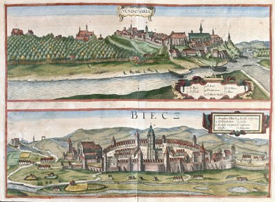 Sandomierz e Biecz, Polonia (incisione) da Georg Braun and Hogenberg Franz