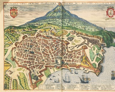 La città di Catania, da Civitates Orbis Terrarum da Georg Braun and Hogenberg Franz