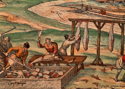Lavorazione del tonno, scena da Civitates Orbis Terrarum da Georg Braun and Hogenberg Franz
