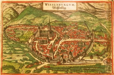 Wissembourg, Castello Bianco, Alsazia da Georg and Hogenberg Franz (1535 90) Braun