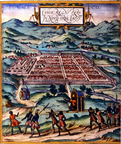 Cuzco, il principale centro della civiltà Inca. Atlas di Braun & Hogenberg da Georg Braun and Hogenberg Franz