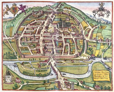 Exeter, Inghilterra da Georg Braun and Hogenberg Franz