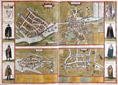 Galway, Dublino, Limerick e Cork, Irlanda (incisione) da Georg Braun and Hogenberg Franz