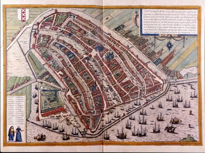 Mappa di Amsterdam. Atlante di Braun e Hogenberg. Amsterdam 1588 da Georg Braun and Hogenberg Franz