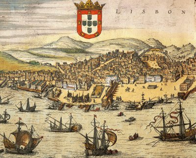 Mappa della città di Lisbona, da Civitates Orbis Terrarum di Georg Braun e Franz Hogenberg, incisione da Georg Braun and Hogenberg Franz