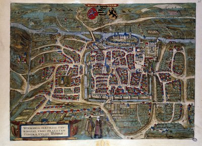 Mappa della città tedesca di Weimar. Incisione dall