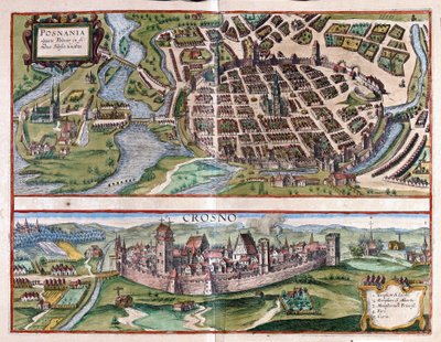 Poznan e Krosno, Polonia (incisione) da Georg Braun and Hogenberg Franz