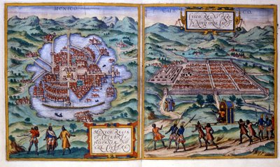 Veduta di Città del Messico (Messico) e Cuzco (Perù) da Georg Braun and Hogenberg Franz
