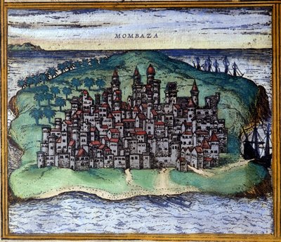 Veduta di Mombasa, Kenya nel XVI secolo, quando la città era occupata dai portoghesi (dall