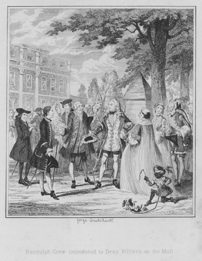 Randulph Crew presentato a Beau Villiers sul Mall da George (after) Cruikshank