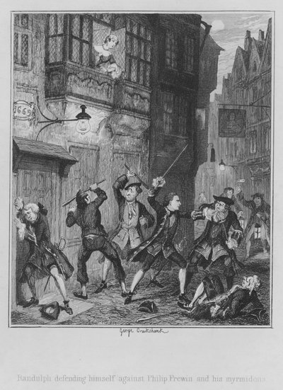 Randulph che si difende contro Philip Frewin e i suoi sgherri da George (after) Cruikshank