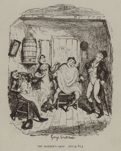 Il negozio del barbiere (incisione) da George (after) Cruikshank