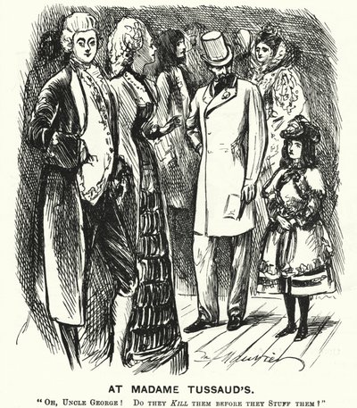 Cartone animato di Punch: Da Madame Tussaud (incisione) da George (after) Du Maurier