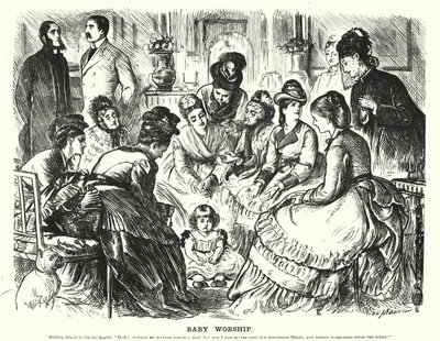 Cartone animato di Punch: Adorazione del bambino (incisione) da George (after) Du Maurier
