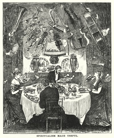 Cartone animato di Punch: Lo spiritismo reso utile da George (after) Du Maurier