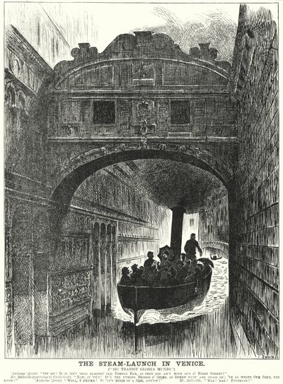 Cartone animato di Punch: Il lancio a vapore a Venezia da George (after) Du Maurier