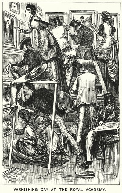 Cartone animato di Punch: Giorno della verniciatura alla Royal Academy da George (after) Du Maurier