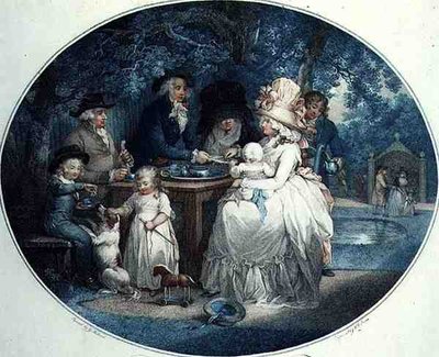 Un Giardino del Tè, inciso da Francois David Soiron (n.1764), pub. da T. Gaugain da George (after) Morland