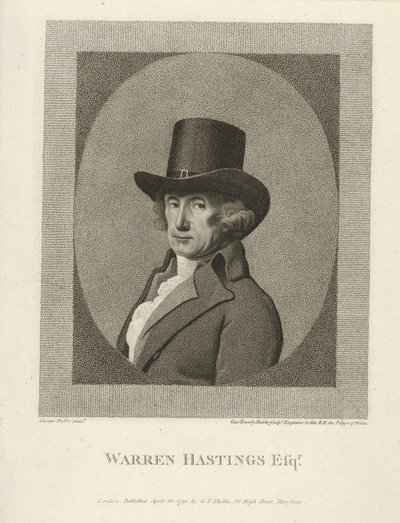 Ritratto di Warren Hastings, Esq., pub. 1795 da George (after) Stubbs