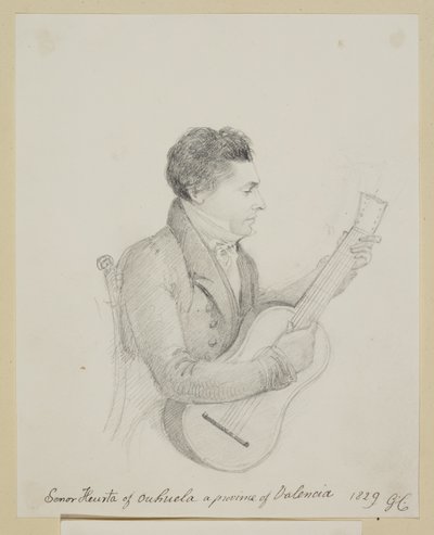 Señor Huerta di Orihuela, Valencia, che suona una chitarra da George (attr. to) Cumberland
