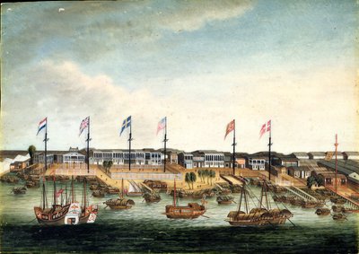 I Hongs a Canton, prima del 1820 da George (follower of) Chinnery