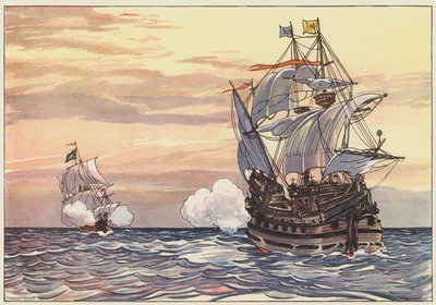 Un mercantile spagnolo inseguito da un pirata da George Alfred Williams