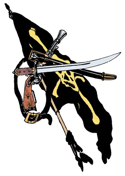 Padiglione dei pirati decorato con teschio e sciabole. Illustrazione da 