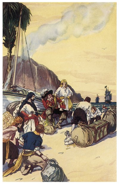 Il pirata Henry Morgan divide il tesoro di Maracaibo. Illustrazione da 